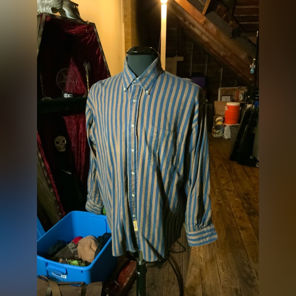 B D Baggies mens XL XXL 2X rust red black striped woven button down shirt
